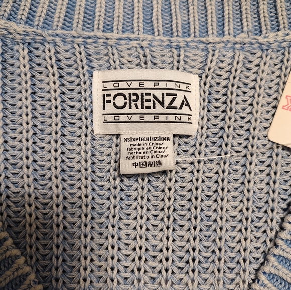 💙NWT Forenza Love Pink (2019) VNeck Oversized Campus Fit Sweater, Baby Blue, XS - Picture 9 of 9